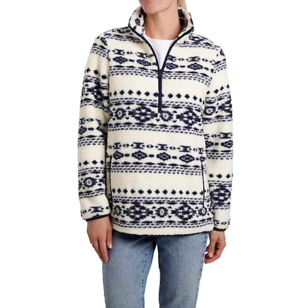 Vintage Threads Women's Printed Half Zip Sherpa, size small, in peacoat